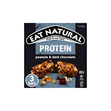 Eat Natural Protein Fruit & Nut Bars - Peanuts & Dark Chocolate (3 x 40g) – Healthy Snack Packed with Protein